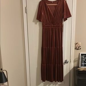 Elegant Rust Velvet Dress